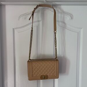 Tan Quilted Chain Shoulder Bag